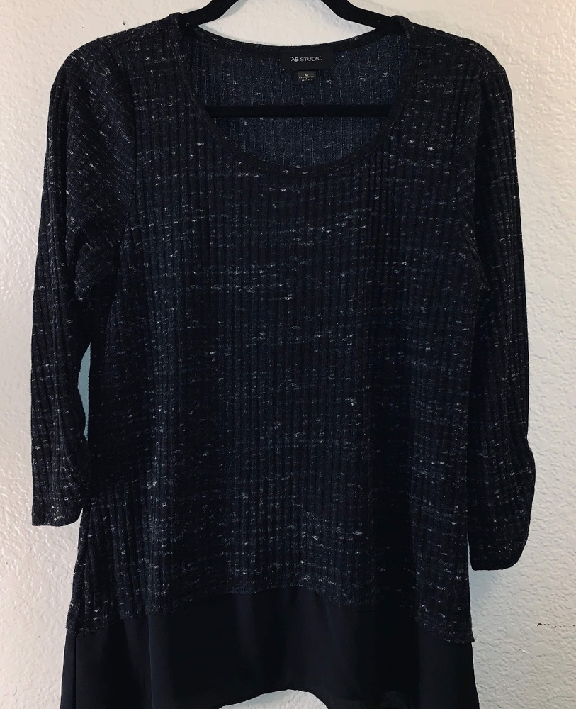 Black Marble Print Sweater with Mesh Hem Detail